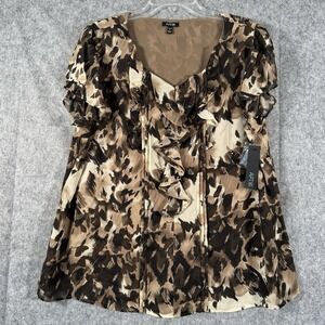 Y2K Apt 9 Peasant Top Blouse 1X Brown Chiffon Whimsygoth Artsy Forest Fairy Boho